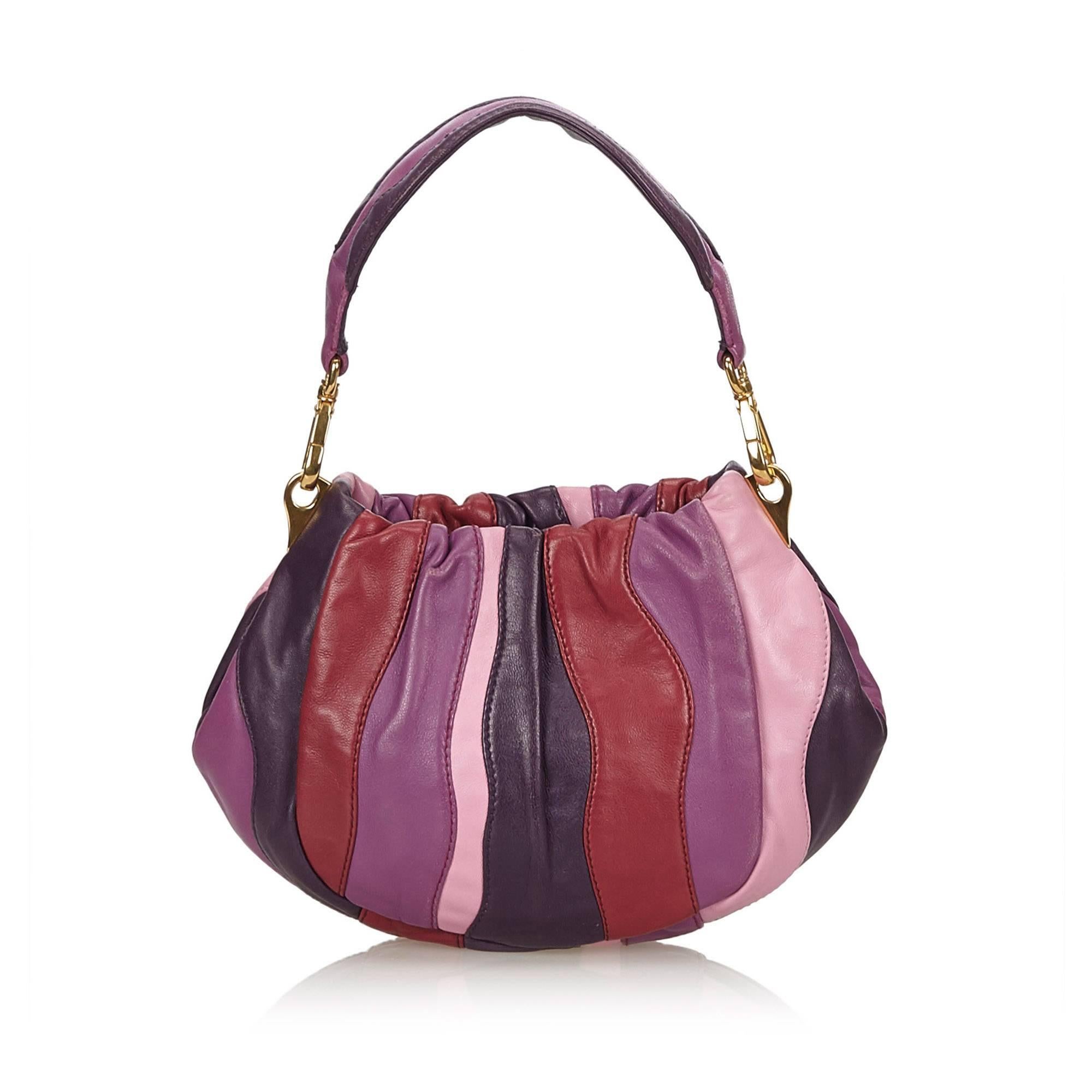 Prada Colour Blocked Gathered Leather Hand/Shoulder Bag  In Excellent Condition In Sheung Wan, HK