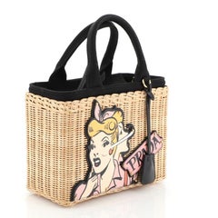 Prada Comic Basket Bag Wicker with Canapa and Applique Small
