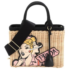 Prada Comic Basket Bag Wicker with Canapa and Applique Small