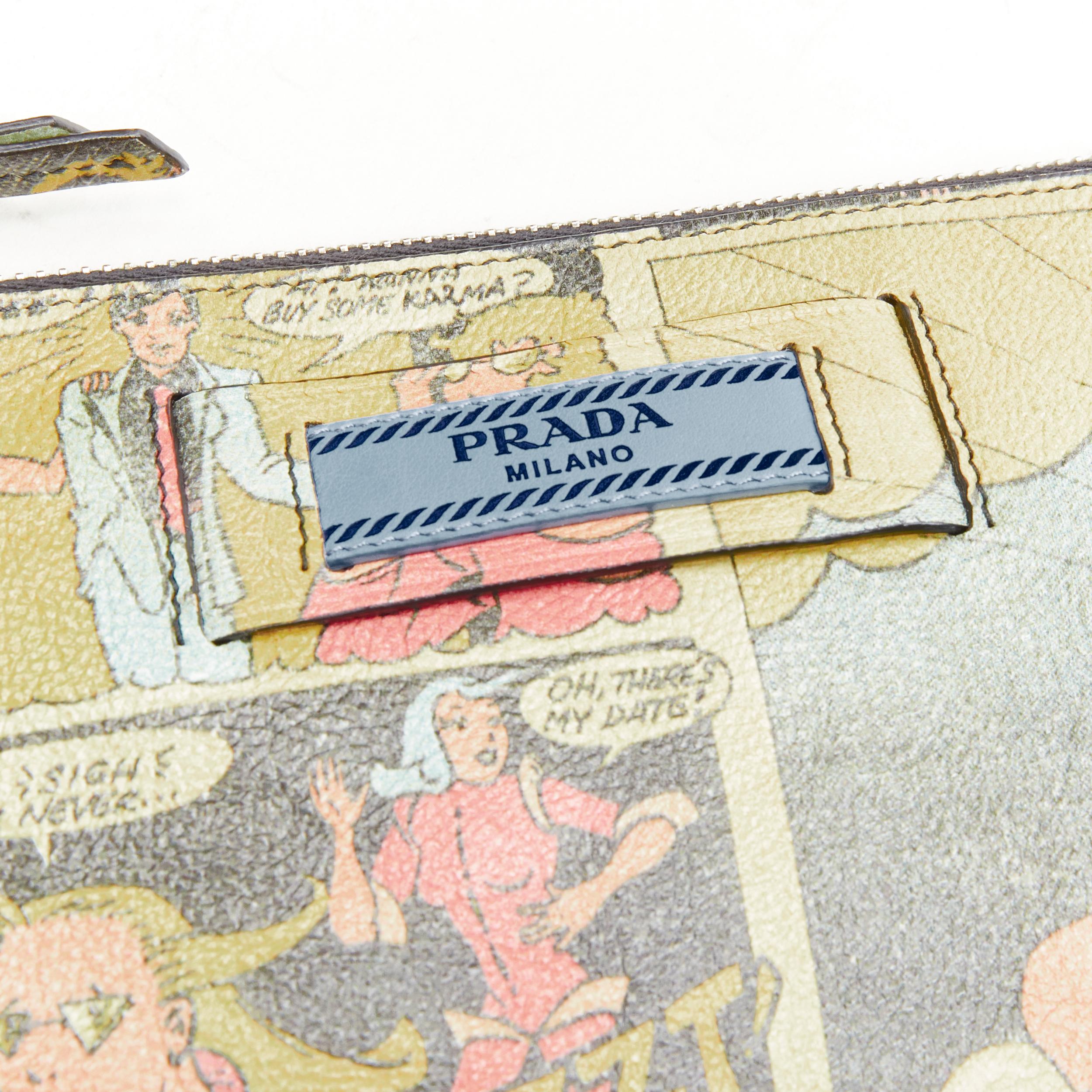 PRADA Comic Book Print leather top zip pouch sports strap crossbody bag In Excellent Condition In Hong Kong, NT