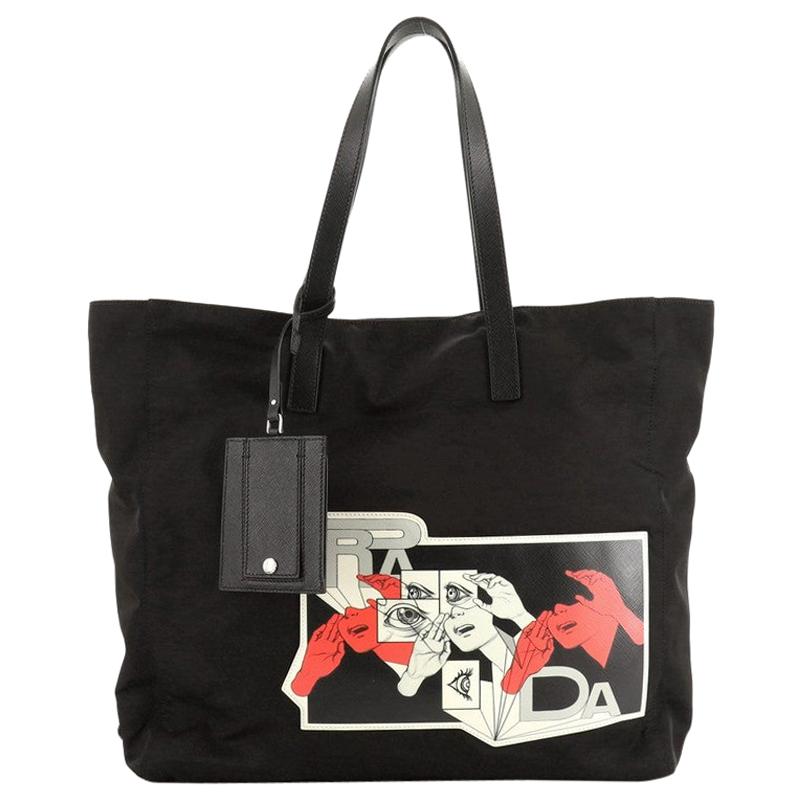 Prada Comic Shopping Tote Printed Tessuto Medium