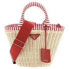 Sac panier convertible Prada en osier avec toile Petit