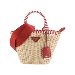 Prada Convertible Basket Bag Wicker With Canvas Small