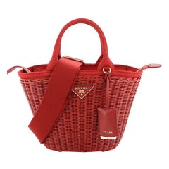 Prada Convertible Basket Bag Wicker with Canvas Small