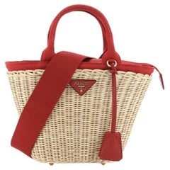 Prada Convertible Basket Bag Wicker with Canvas Small
