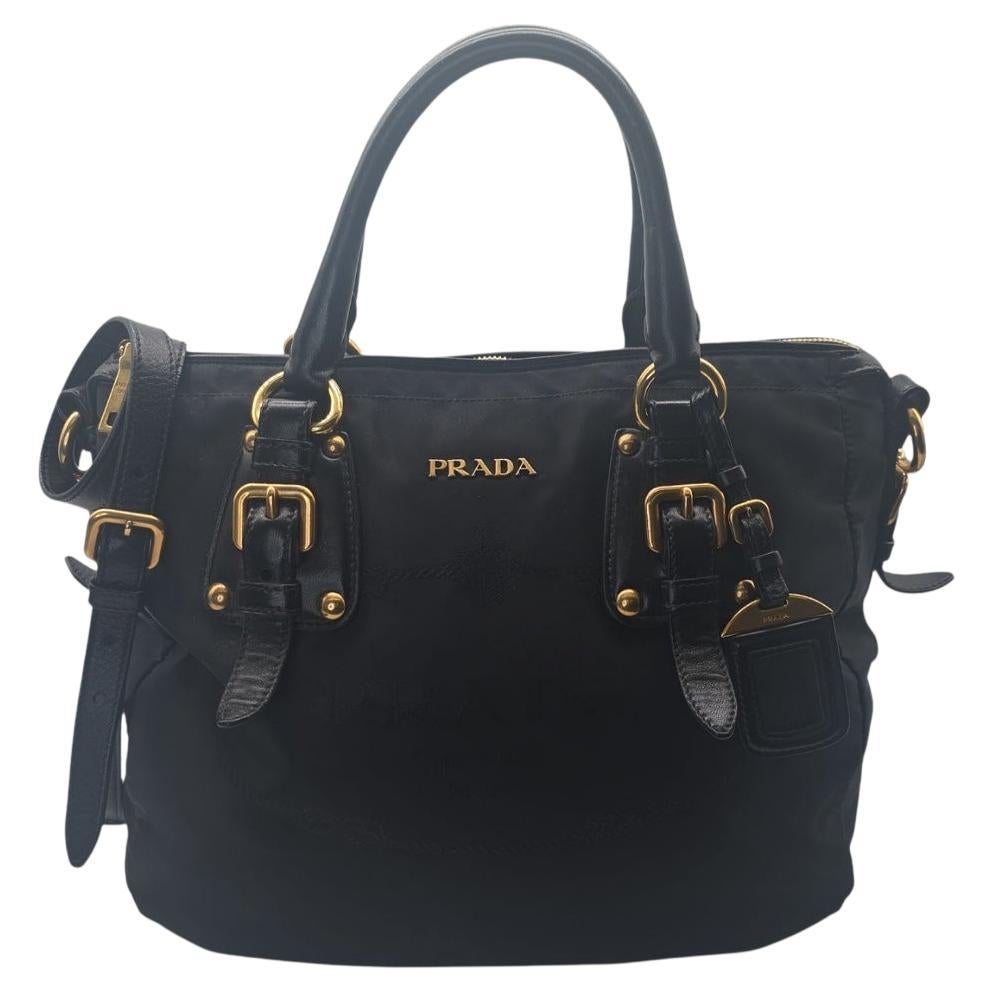 Prada Convertible Belted Logo Tote Tessuto Medium in vendita