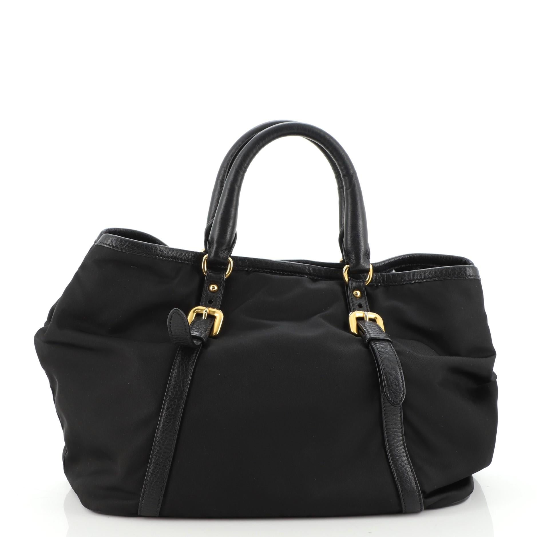 Prada Convertible Belted Satchel Leather and Tessuto Medium at 1stDibs