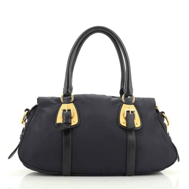 Black Prada Convertible Belted Satchel Tessuto and Leather Small