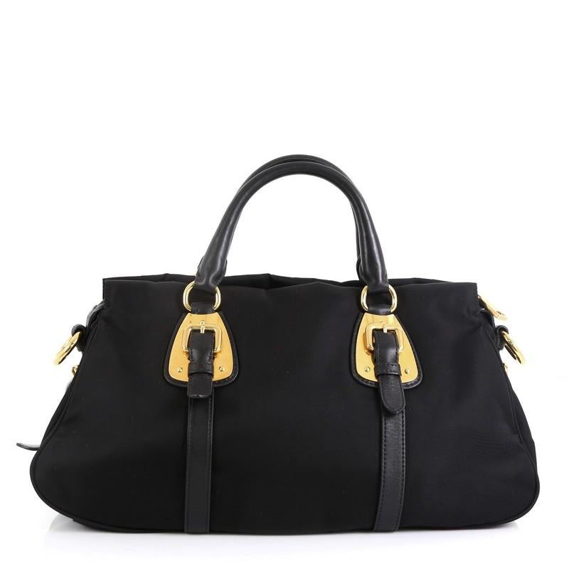 Black Prada Convertible Belted Satchel Tessuto with Leather Large