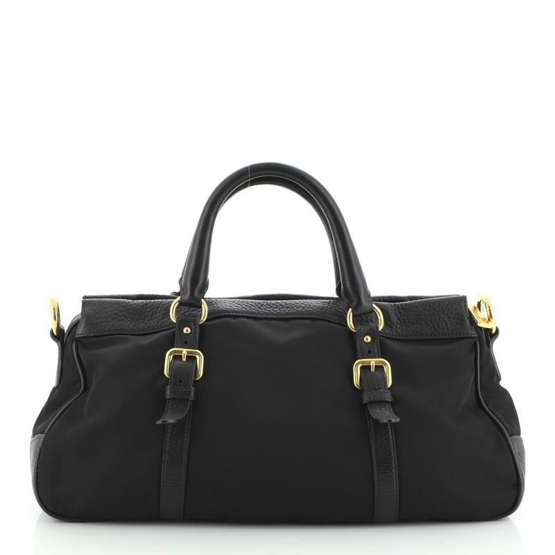 Black Prada Convertible Belted Satchel Tessuto with Leather Large