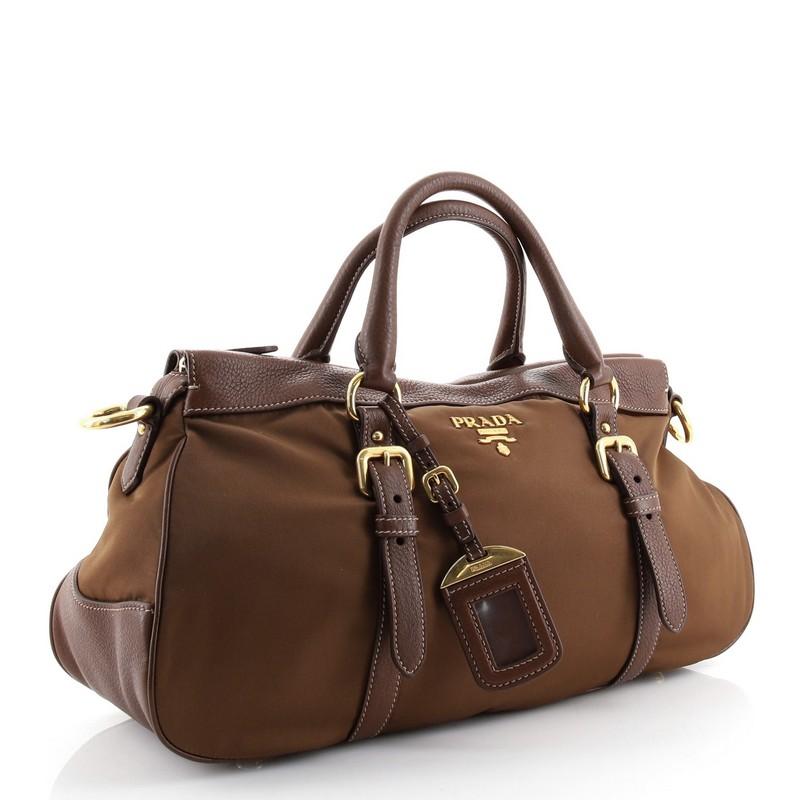 Brown Prada Convertible Belted Satchel Tessuto with Leather Medium
