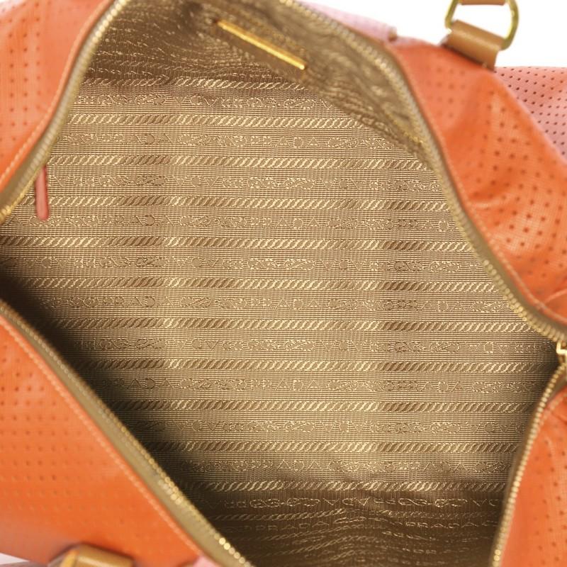 Orange Prada Convertible Boston Bag Perforated Leather Medium