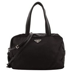 Prada Dark Olive Leather Nylon Boston Bowling Bag