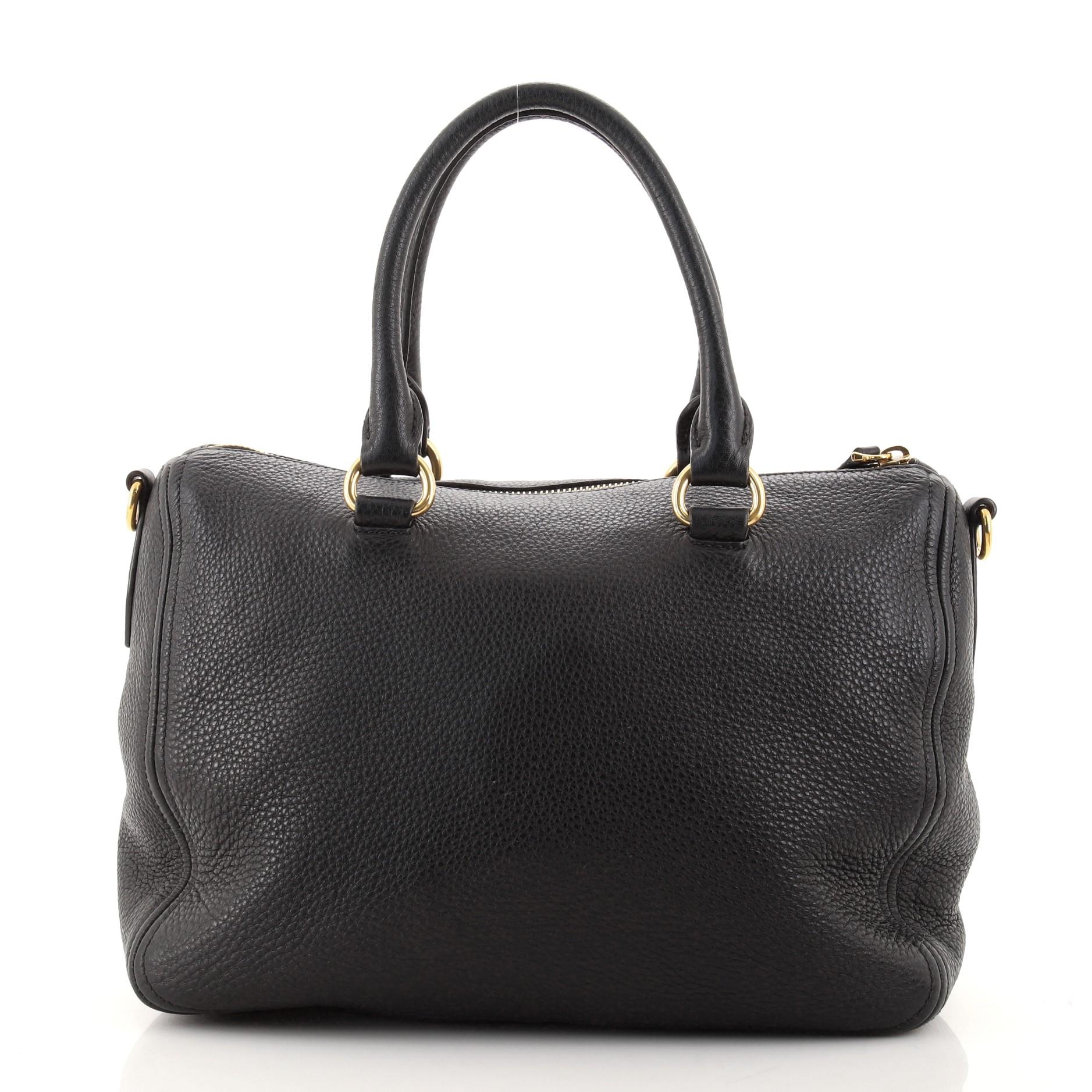 Black Prada Convertible Boston Bag Vitello Daino Small