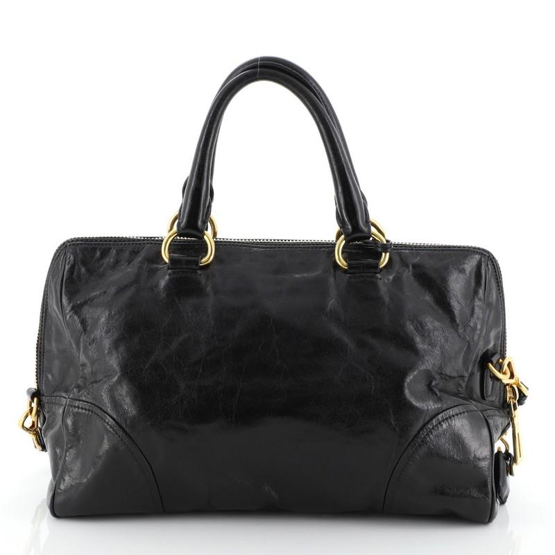Black Prada Convertible Boston Bag Vitello Shine Medium