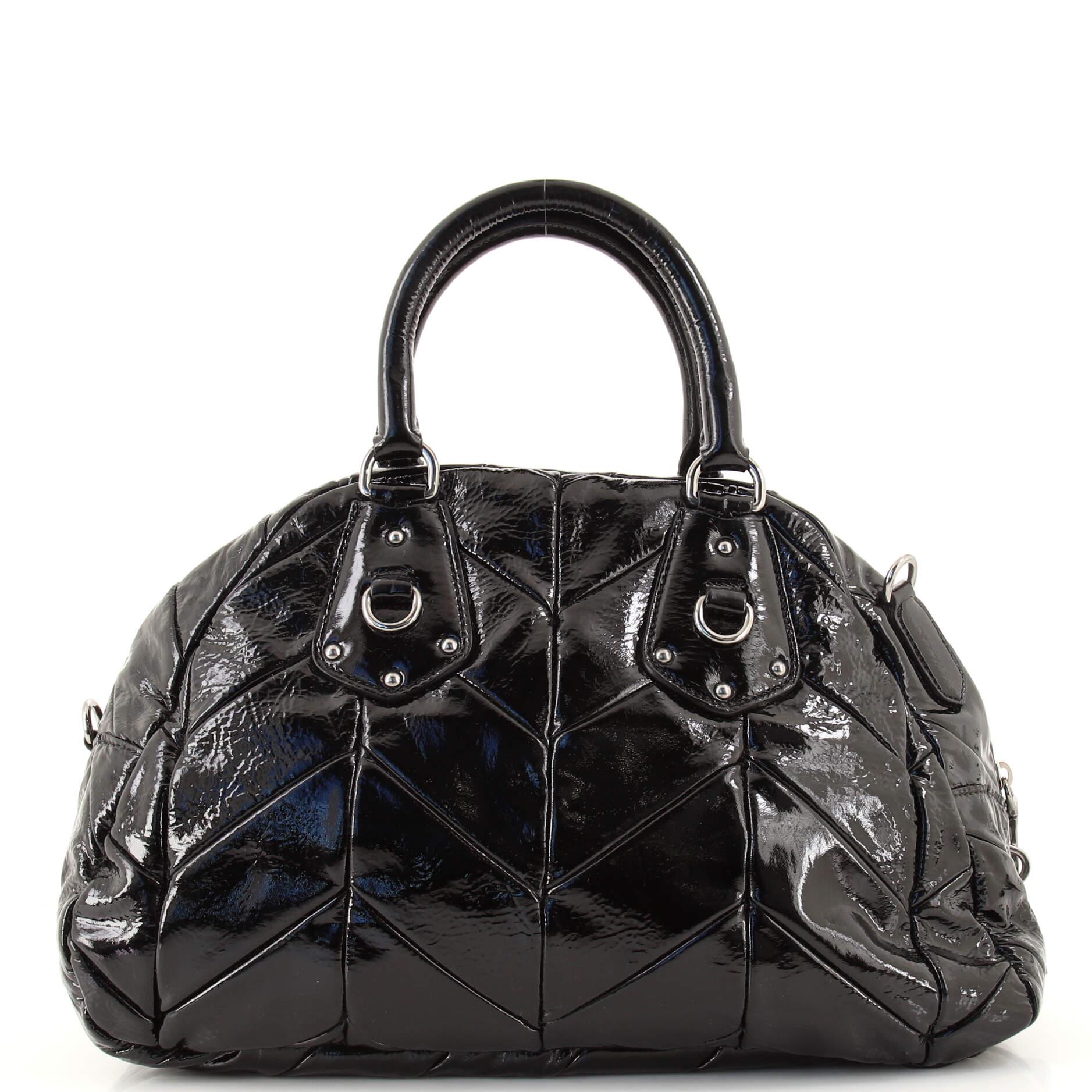 Prada Convertible Bowler Bag Chevron Patent Medium In Good Condition In NY, NY