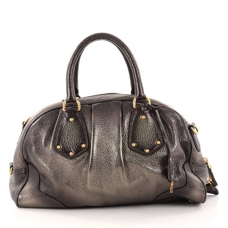 Gray Prada Convertible Bowling Bag Cervo Antik Leather Medium
