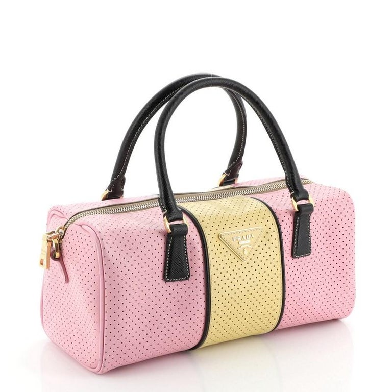 Prada Convertible Bowling Bag Perforated Saffiano Leather Small at 1stDibs