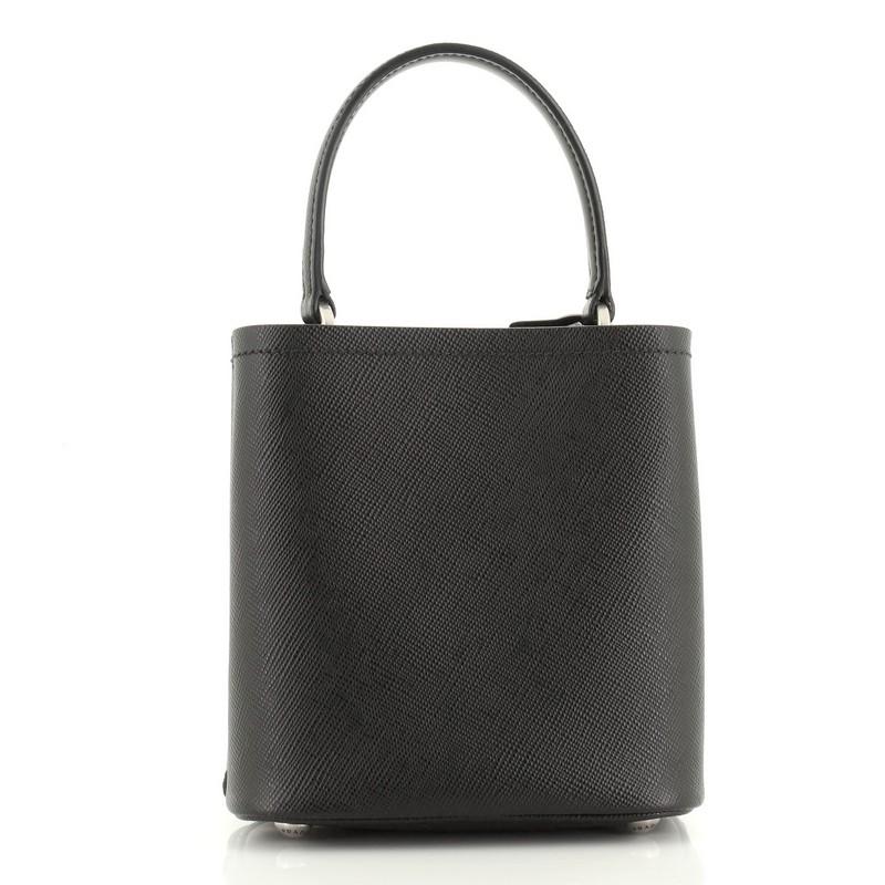 Black Prada Convertible Bucket Bag Embellished Saffiano Leather Mini