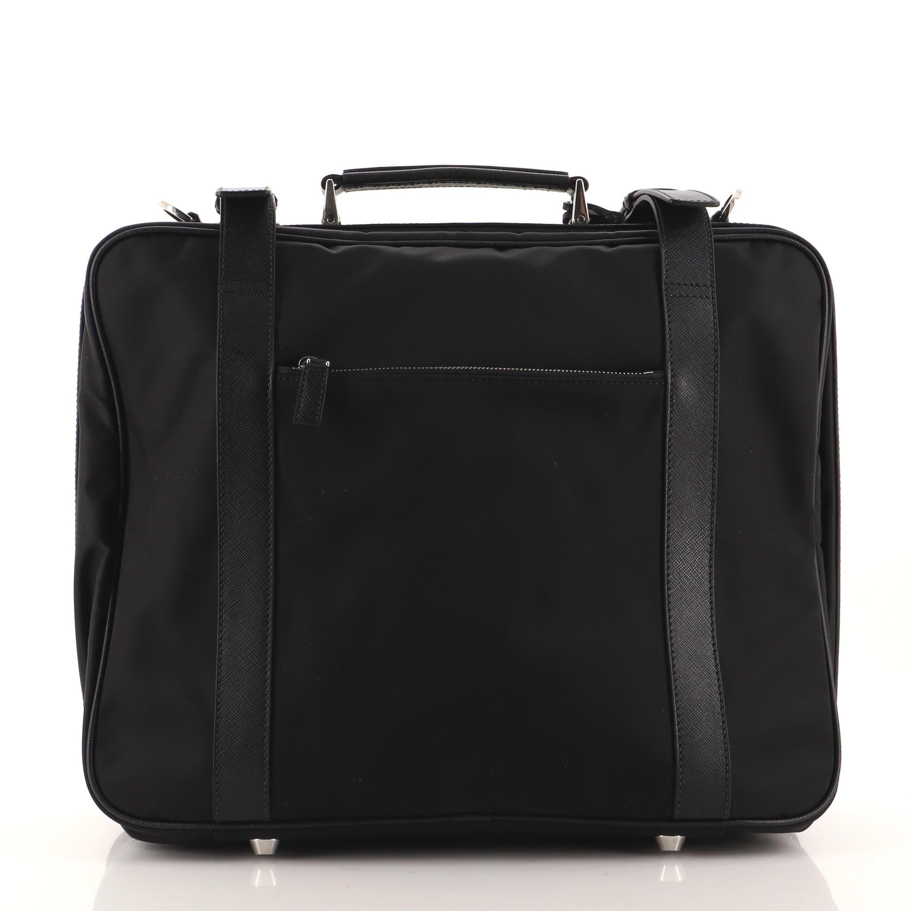 Black Prada Convertible Buckle Suitcase Tessuto and Saffiano Leather
