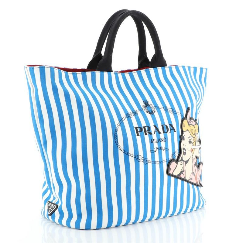 Blue Prada Convertible Comic Tote Printed Canvas Medium