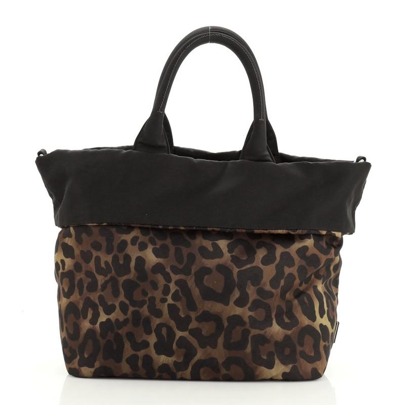 Black Prada Convertible Double Tote Printed Tessuto