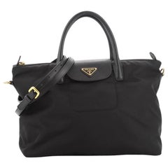 Prada Convertible Flap Tote Tessuto And Saffiano Leather Medium