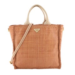 Prada Convertible Open Tote Madras Woven Leather Large