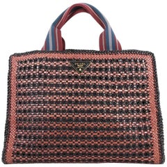 Prada Convertible Open Tote Madras Woven Leather Medium
