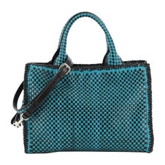 Prada Convertible Open Tote Madras Woven Leather Medium