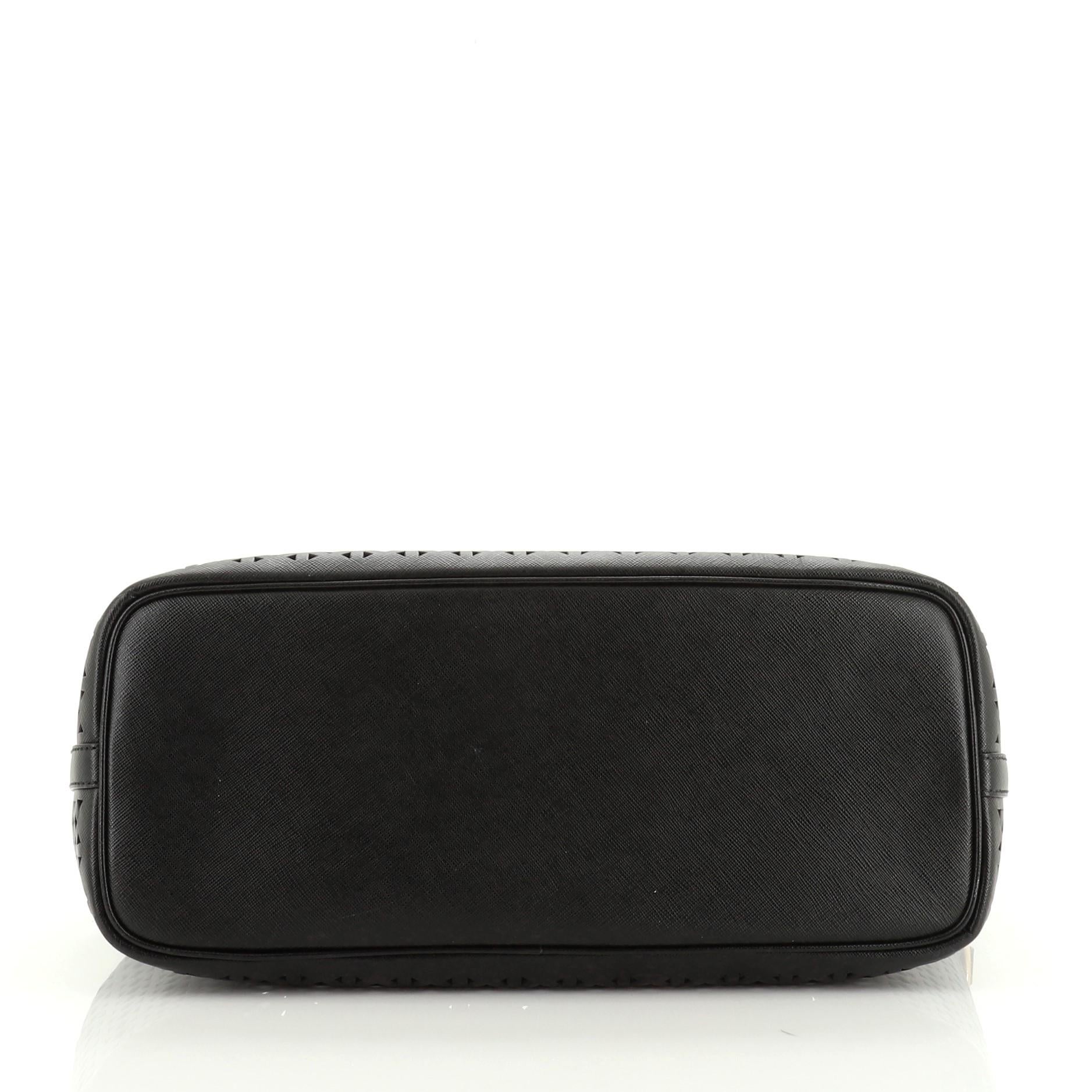 Black Prada Convertible Open Tote Perforated Saffiano Leather Large