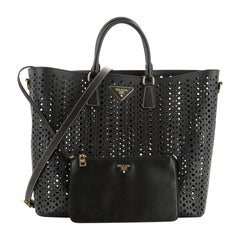 Prada Convertible Open Tote Perforated Saffiano Leather Large