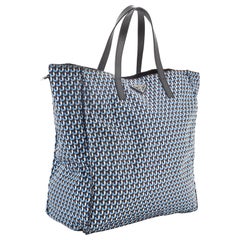 Prada Convertible Open Tote Printed Tessuto Medium Blue, Brown, Print, White