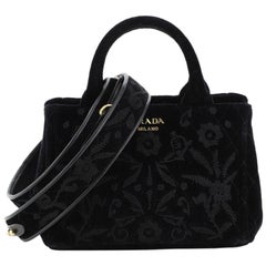 Prada Convertible Open Tote Quilted Embroidered Velvet Mini