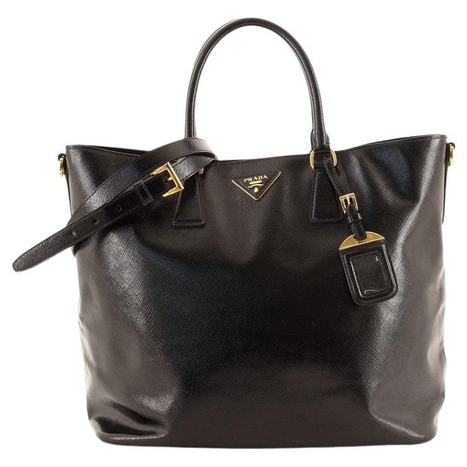 Prada Convertible Open Tote Vernice Saffiano Leather Large