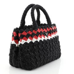 Prada Convertible Open Tote Woven Raffia Mini