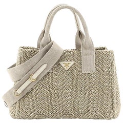 Prada Convertible Open Tote Woven Raffia Mini