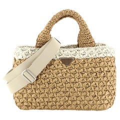 Prada Convertible Open Tote Woven Raffia Small