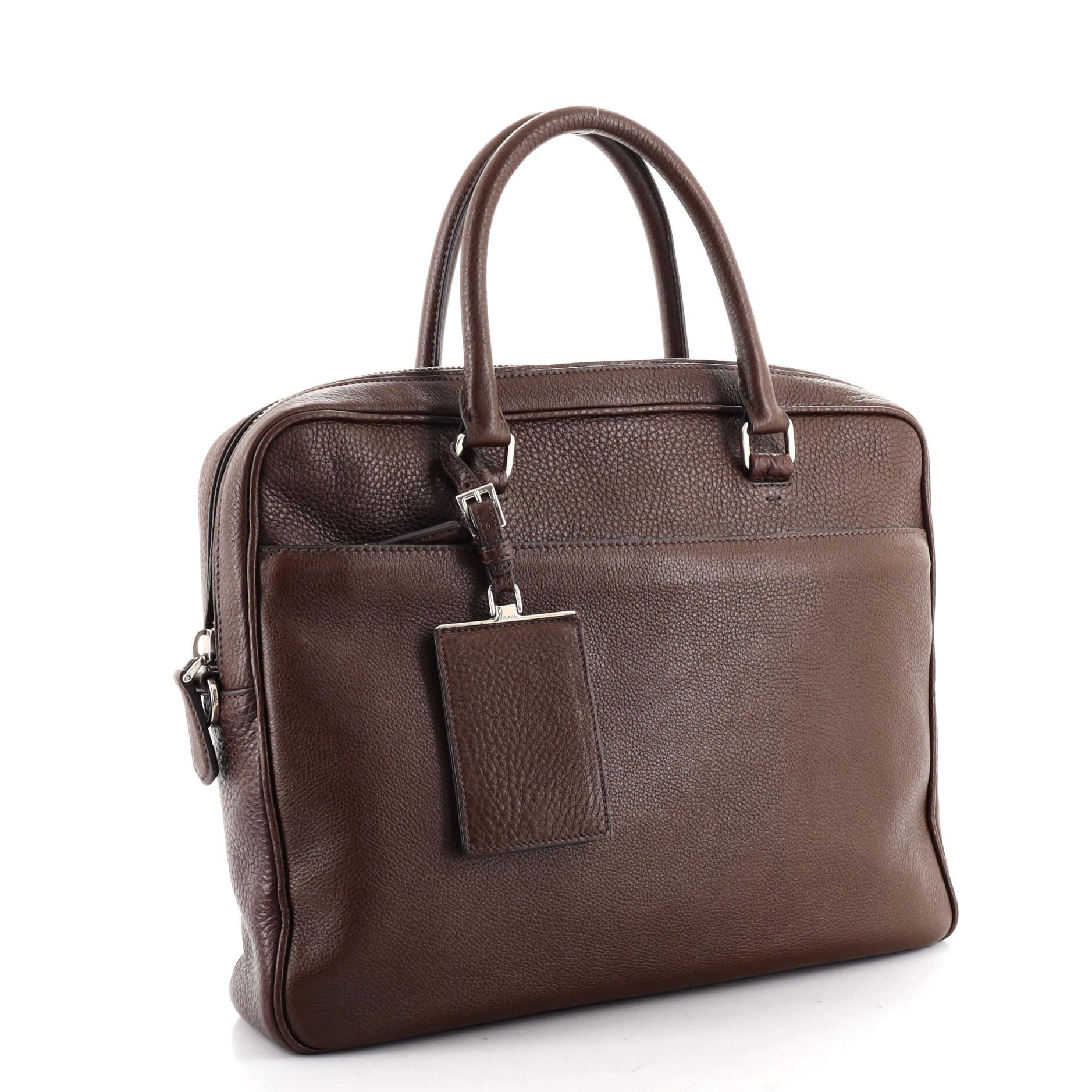 Black Prada Convertible Pocket Briefcase Vitello Daino Medium