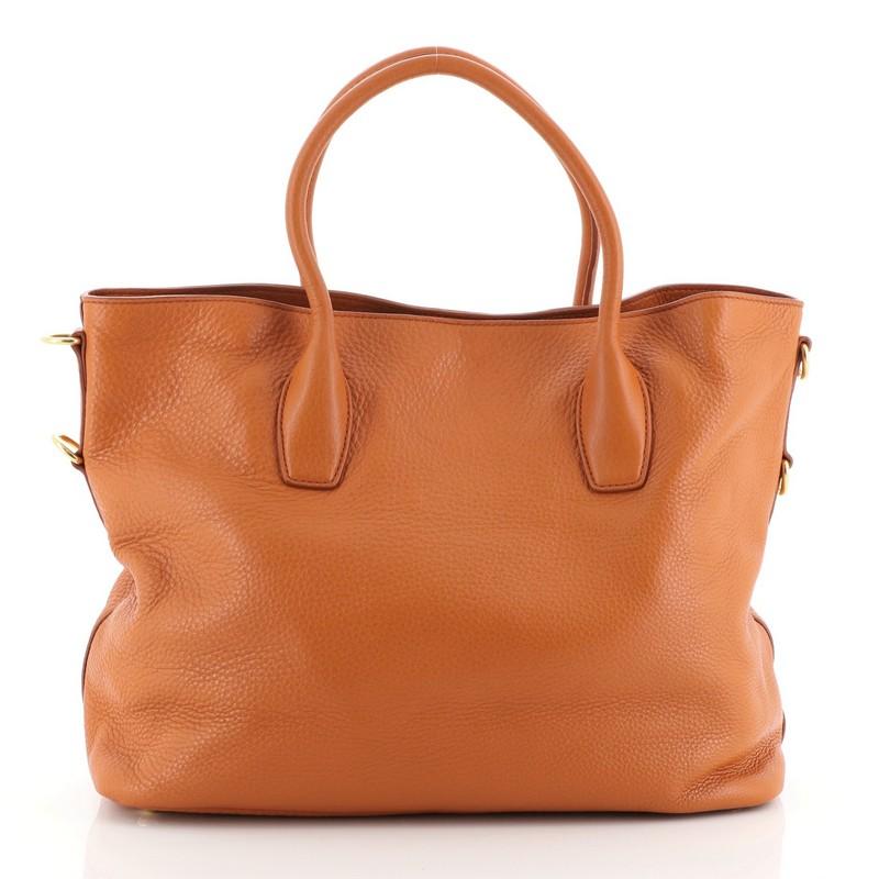 Orange Prada Convertible Shopper Tote Vitello Daino Large