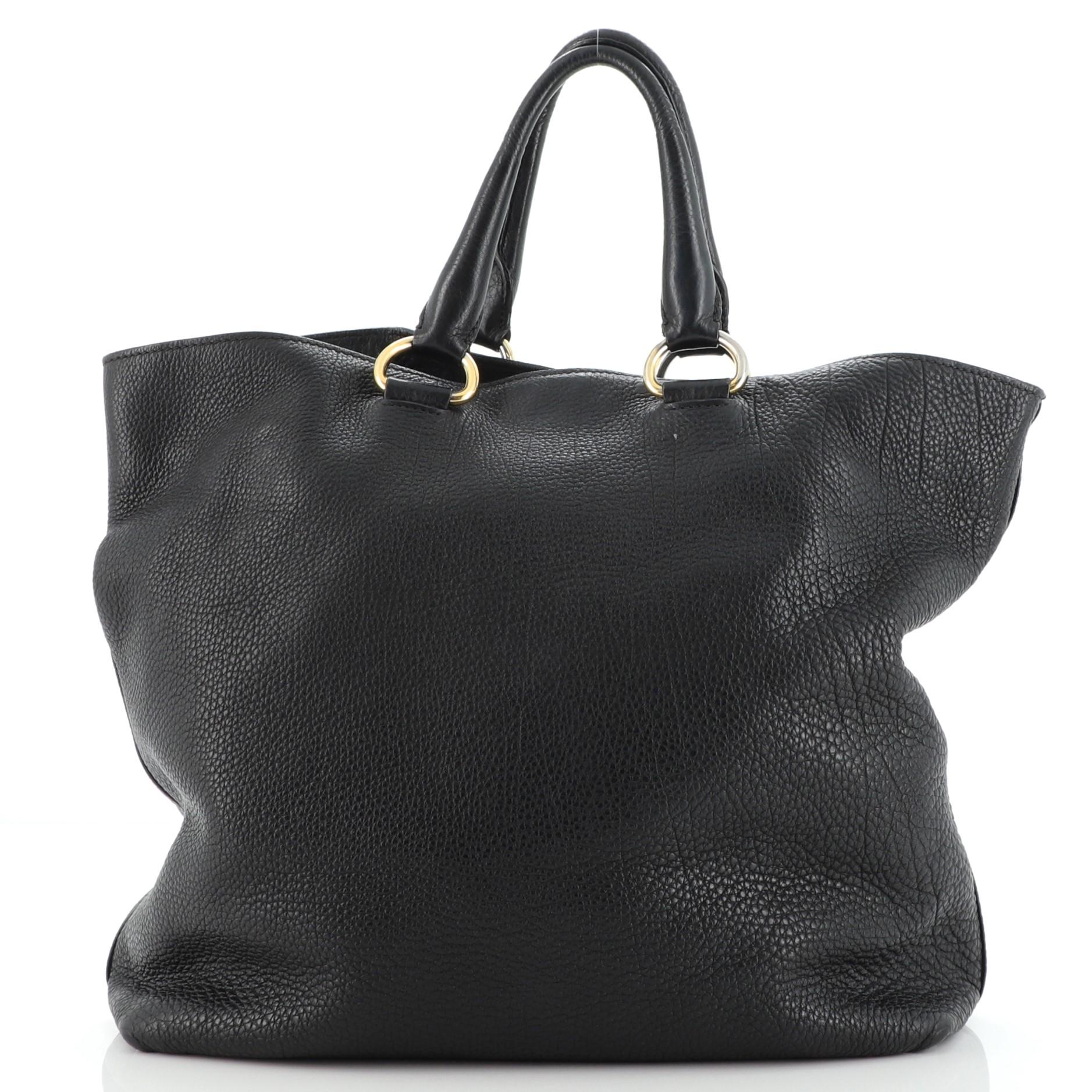 Prada Wandelbare Shopper Tote Vitello Daino Groß (Schwarz)