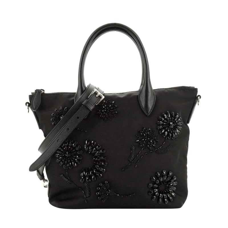 Prada Convertible Tote Beaded Tessuto Small