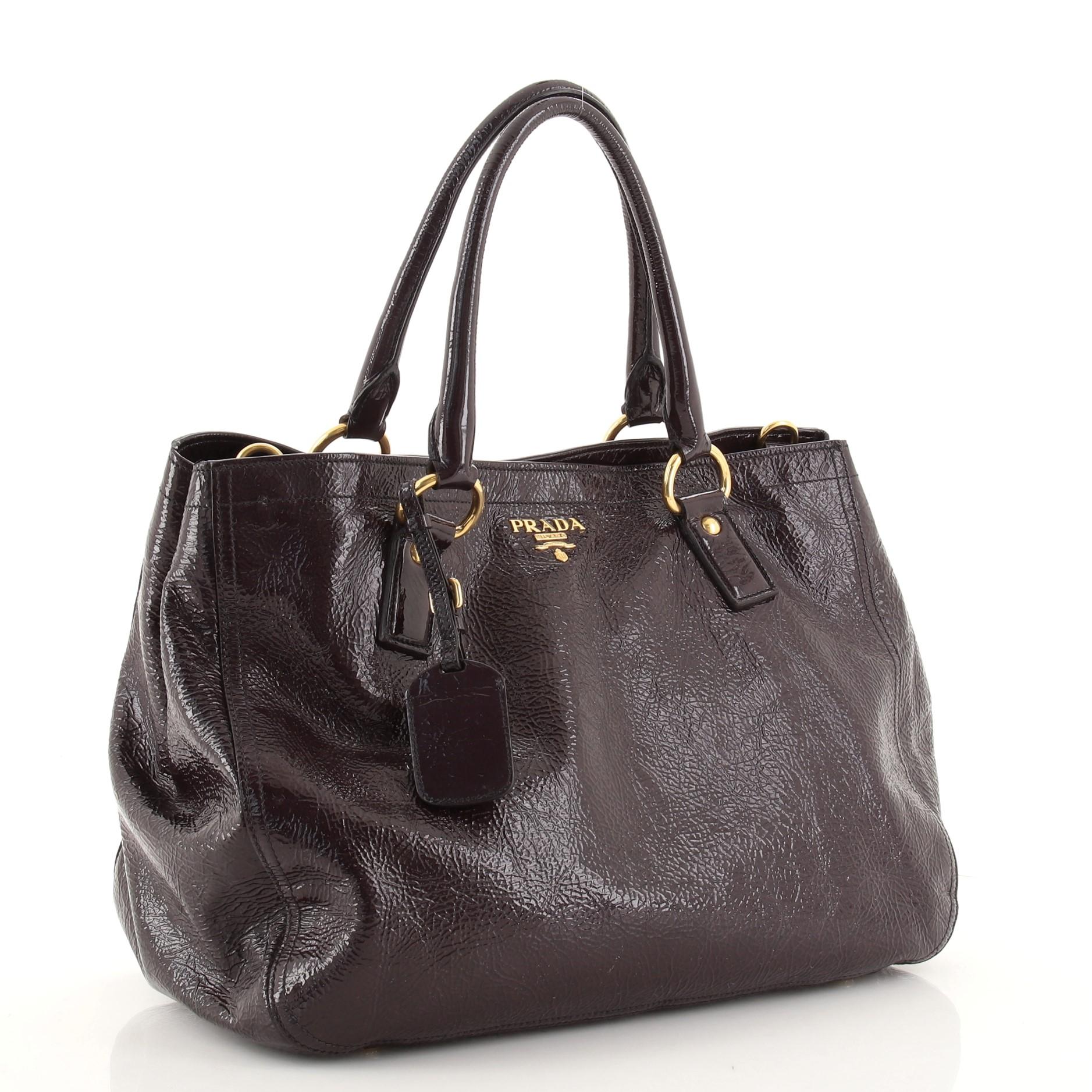 Prada Convertible Tote Vernice Naplak Groß (Schwarz)