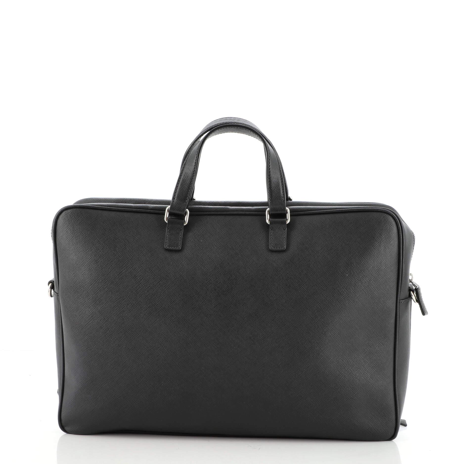 Black Prada Convertible Travel Briefcase Saffiano Leather