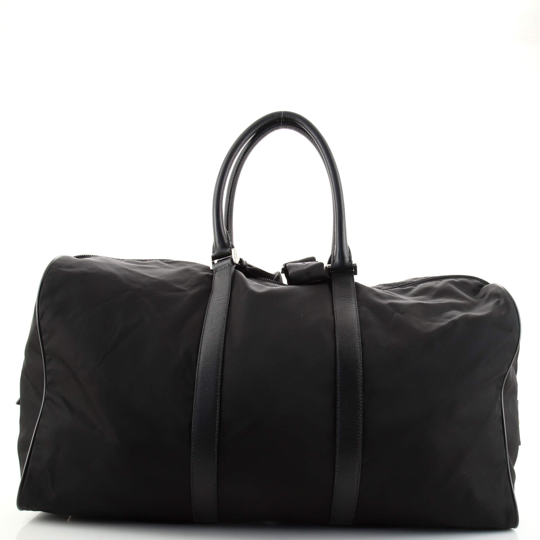 Black Prada Convertible Weekender Bag Tessuto with Saffiano Leather Large