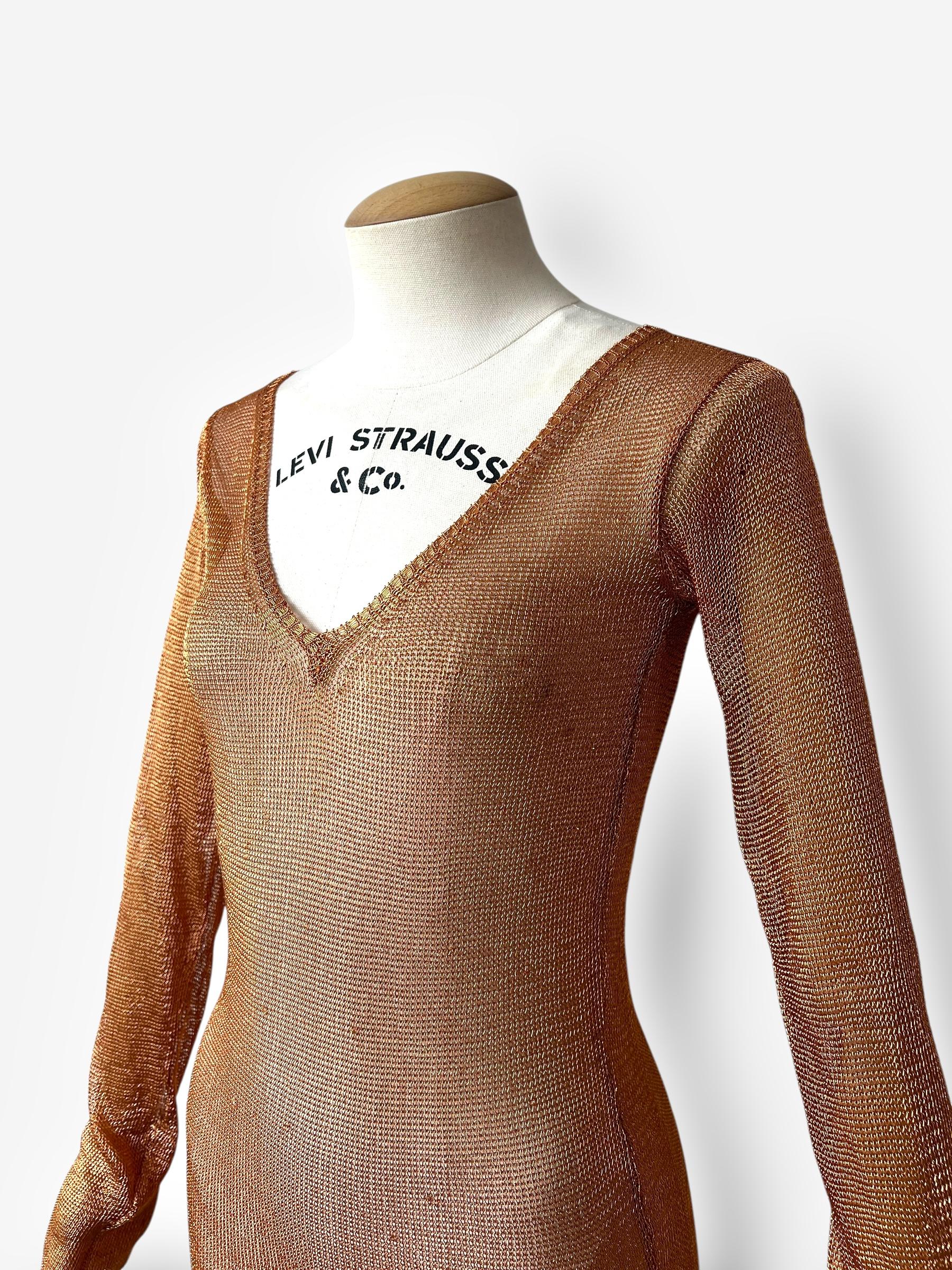 Marron Robe longue en métal cuivré de Prada, début-milieu des années 1990 en vente