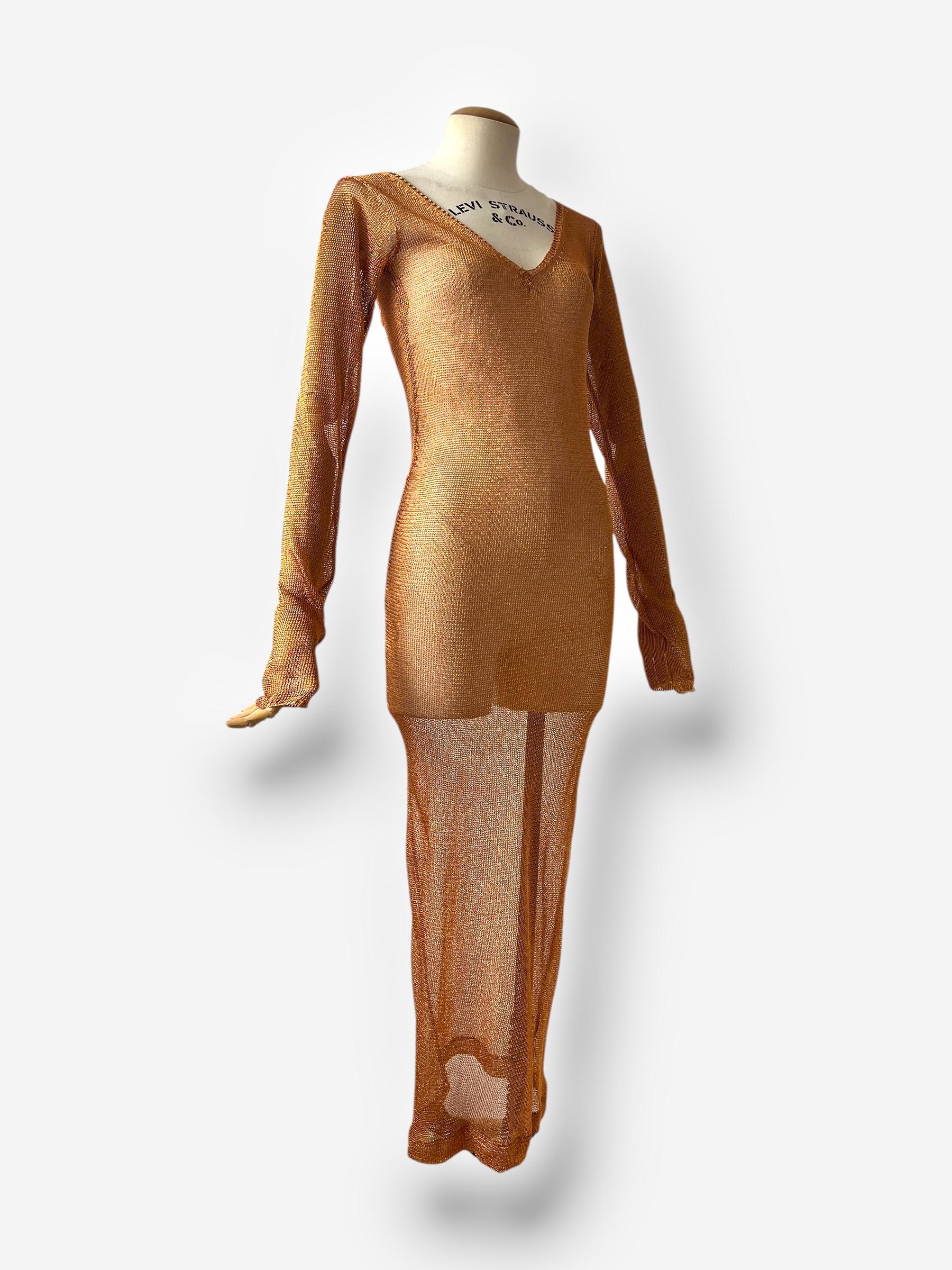Robe longue en métal cuivré de Prada, début-milieu des années 1990 en vente 2