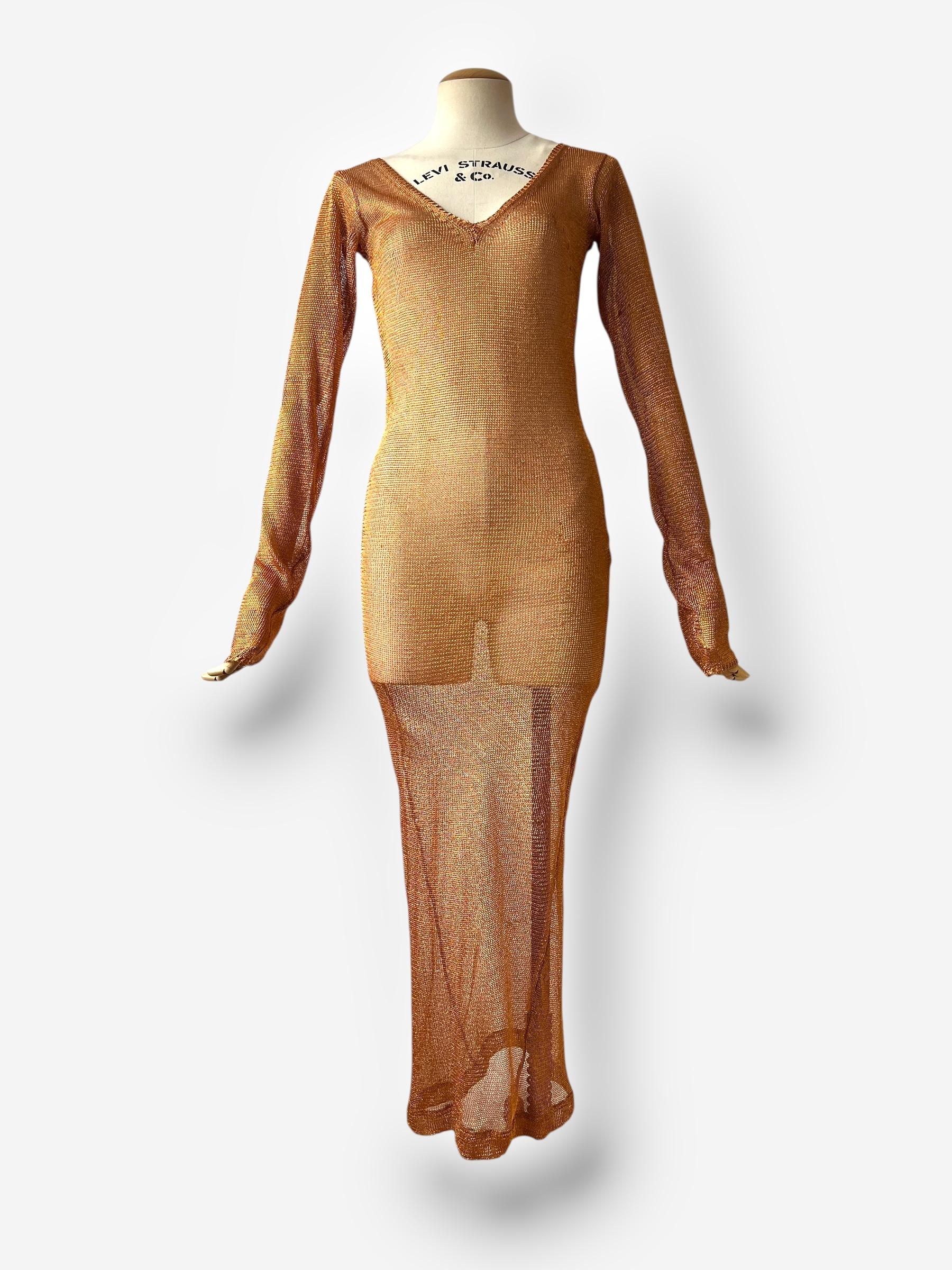 Robe longue en métal cuivré de Prada, début-milieu des années 1990 en vente 4