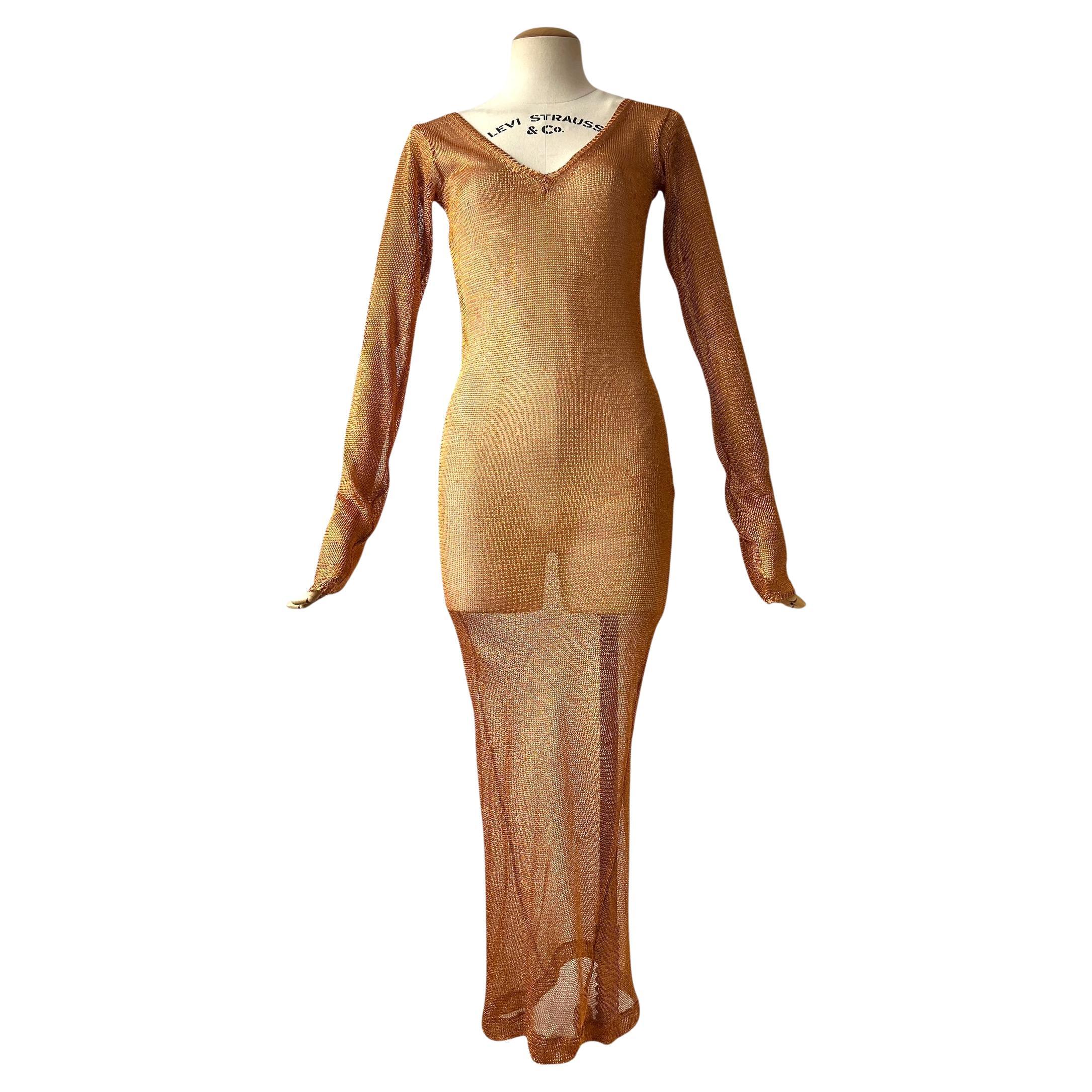Robe longue en métal cuivré de Prada, début-milieu des années 1990 en vente