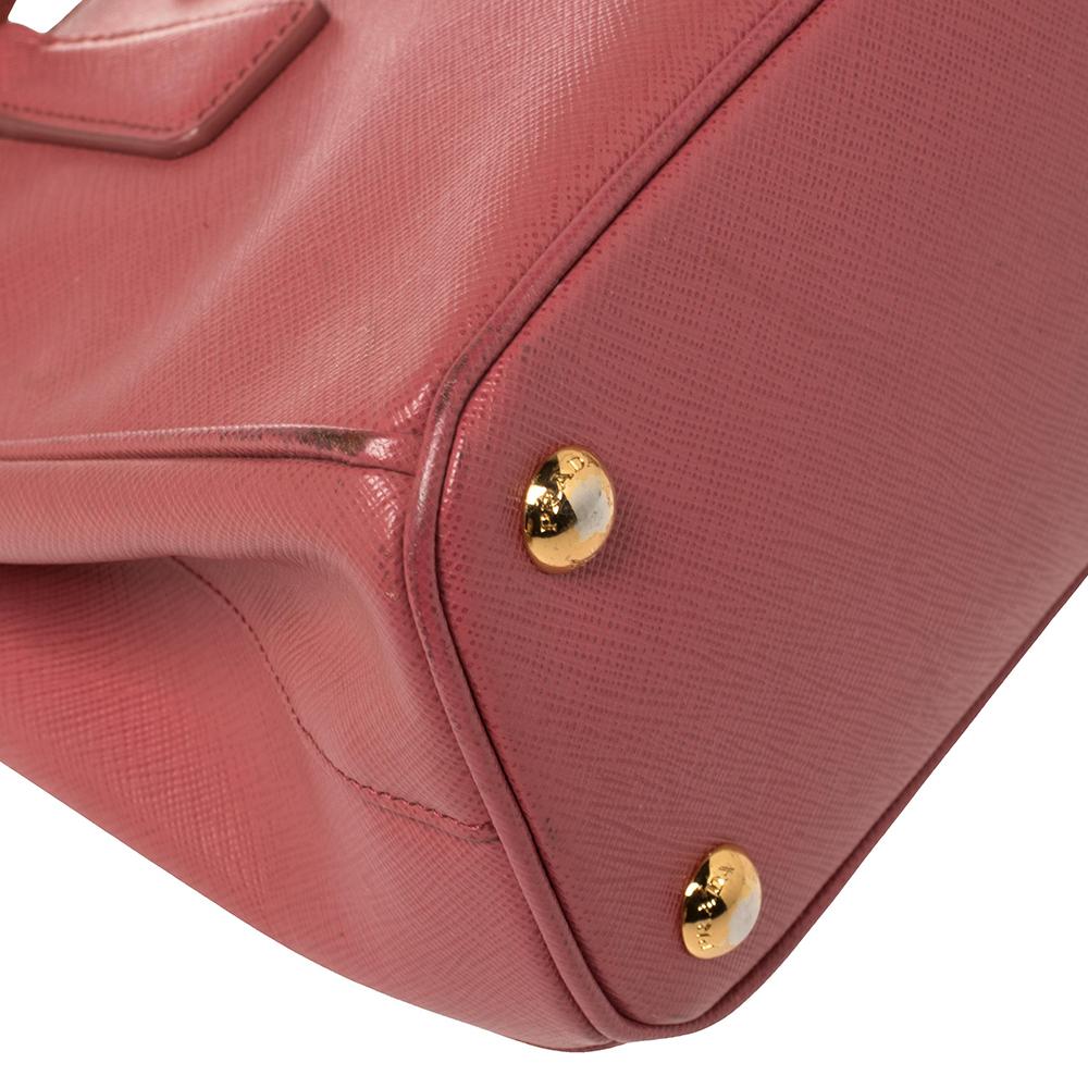 Prada Coral Pink Saffiano Lux Leather Mini Galleria Double Zip Tote 3